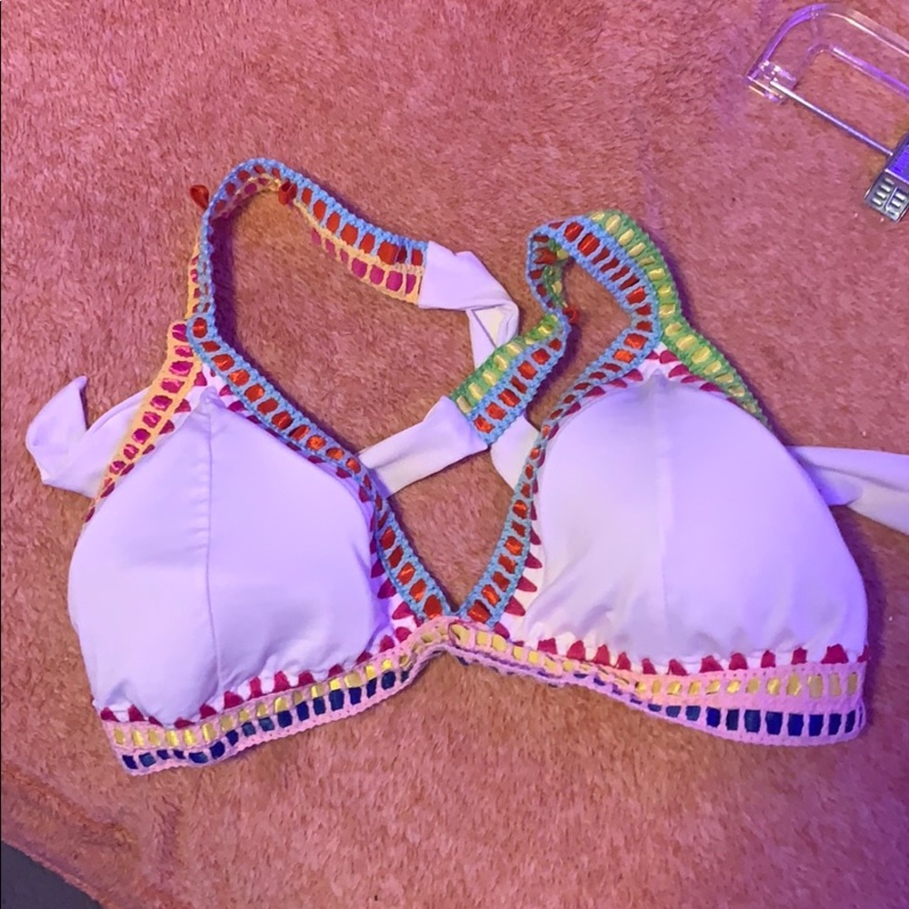Hand crochet Neoprene bikini top, size medium